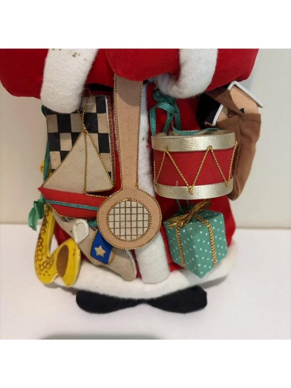 International Christmas Santa Claus Figure Holding Toys Painted Face Hanging 90s